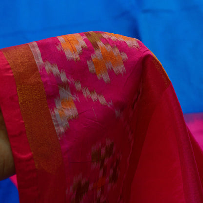 Sanskriti Vintage Blue Woven Ikat Patola Saree Blend Silk Sari Craft Soft Sustainable Fabric