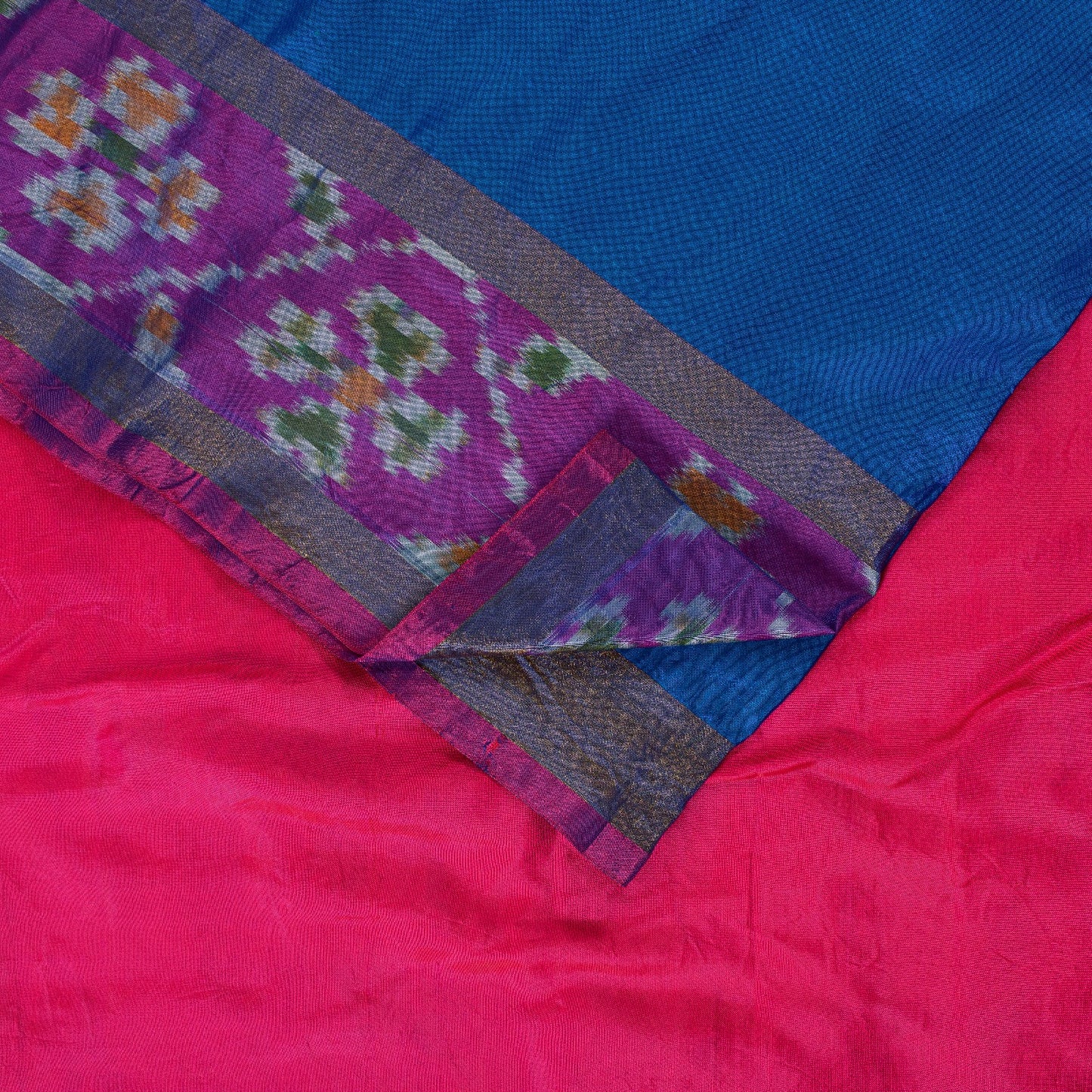 Sanskriti Vintage Blue Woven Ikat Patola Saree Blend Silk Sari Craft Soft Sustainable Fabric