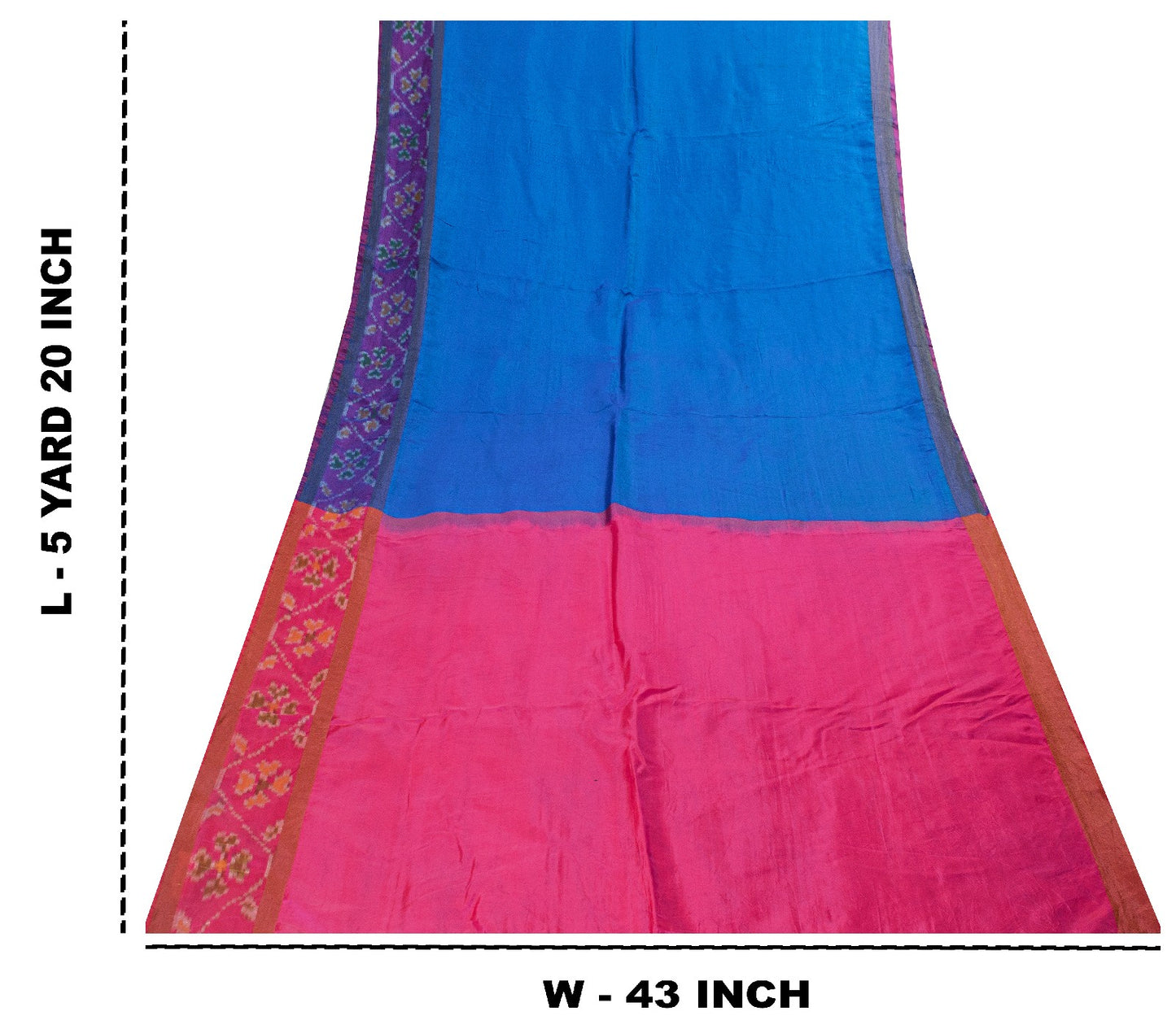 Sanskriti Vintage Blue Woven Ikat Patola Saree Blend Silk Sari Craft Soft Sustainable Fabric