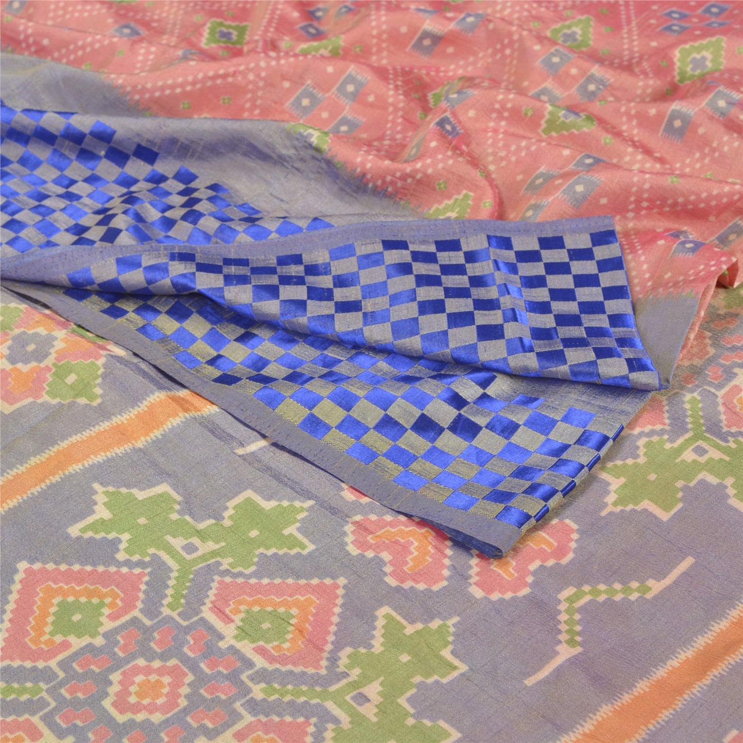 Sanskriti Vintage Pink Sarees Art Silk Ikat Hand Woven Patan Patola Sari Fabric
