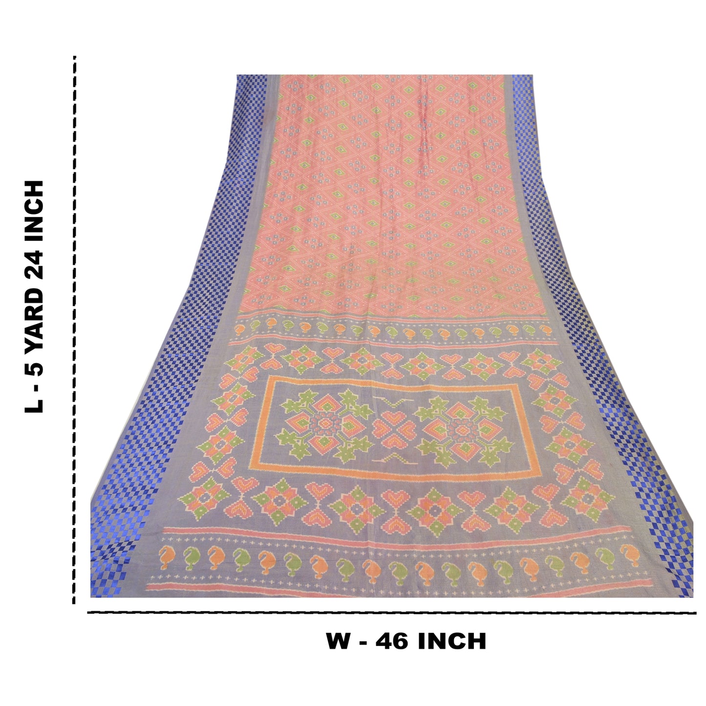 Sanskriti Vintage Pink Sarees Art Silk Ikat Hand Woven Patan Patola Sari Fabric