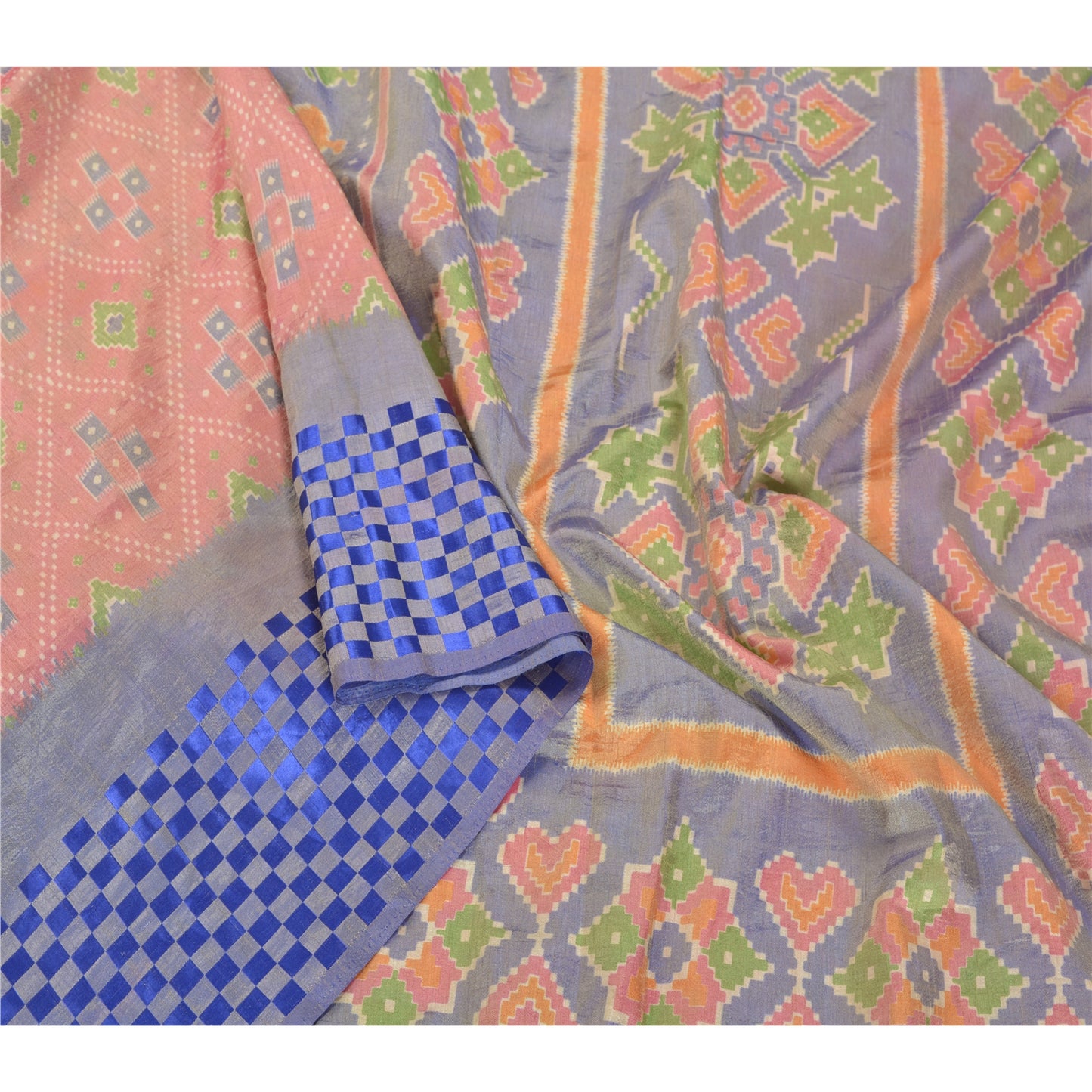 Sanskriti Vintage Pink Sarees Art Silk Ikat Hand Woven Patan Patola Sari Fabric
