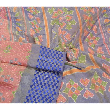 Sanskriti Vintage Pink Sarees Art Silk Ikat Hand Woven Patan Patola Sari Fabric
