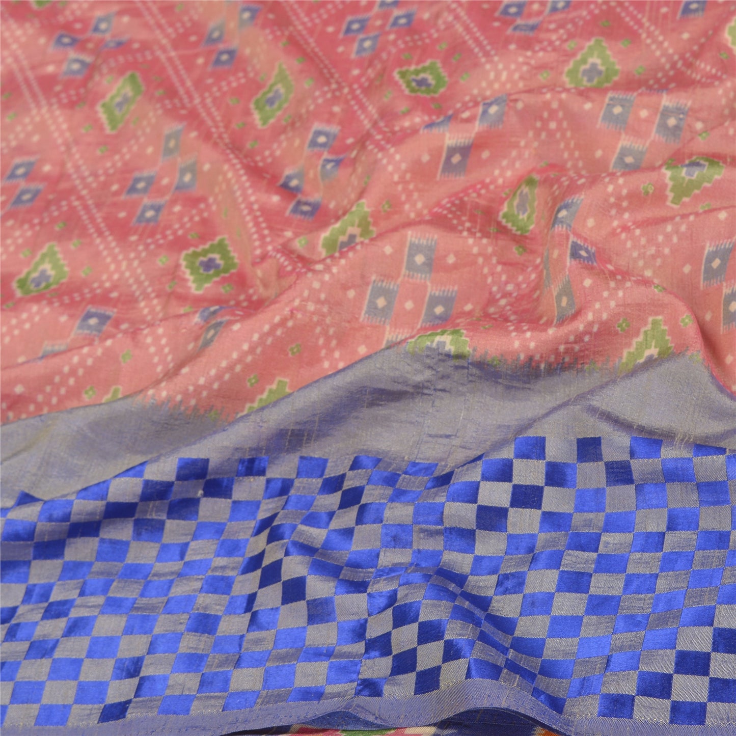 Sanskriti Vintage Pink Sarees Art Silk Ikat Hand Woven Patan Patola Sari Fabric