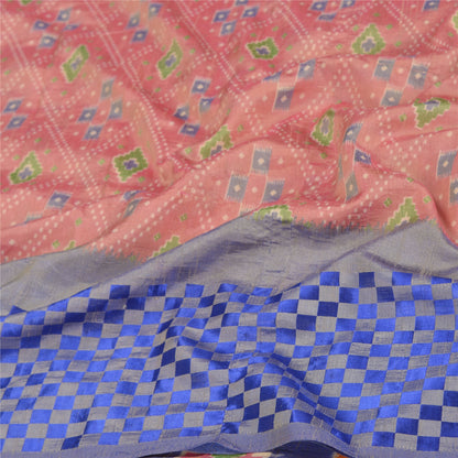 Sanskriti Vintage Pink Sarees Art Silk Ikat Hand Woven Patan Patola Sari Fabric
