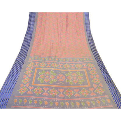 Sanskriti Vintage Pink Sarees Art Silk Ikat Hand Woven Patan Patola Sari Fabric