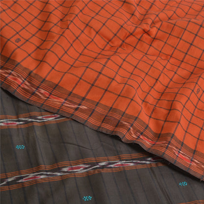 Sanskriti Vintage Rare Saree Ikat Handwoven Blend Cotton Orange Sari 5yd Sustainable Fabric