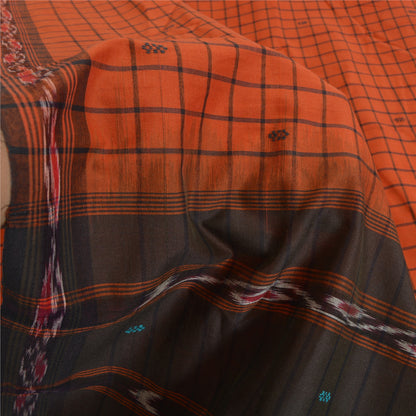 Sanskriti Vintage Rare Saree Ikat Handwoven Blend Cotton Orange Sari 5yd Sustainable Fabric