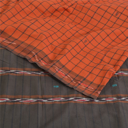 Sanskriti Vintage Rare Saree Ikat Handwoven Blend Cotton Orange Sari 5yd Sustainable Fabric