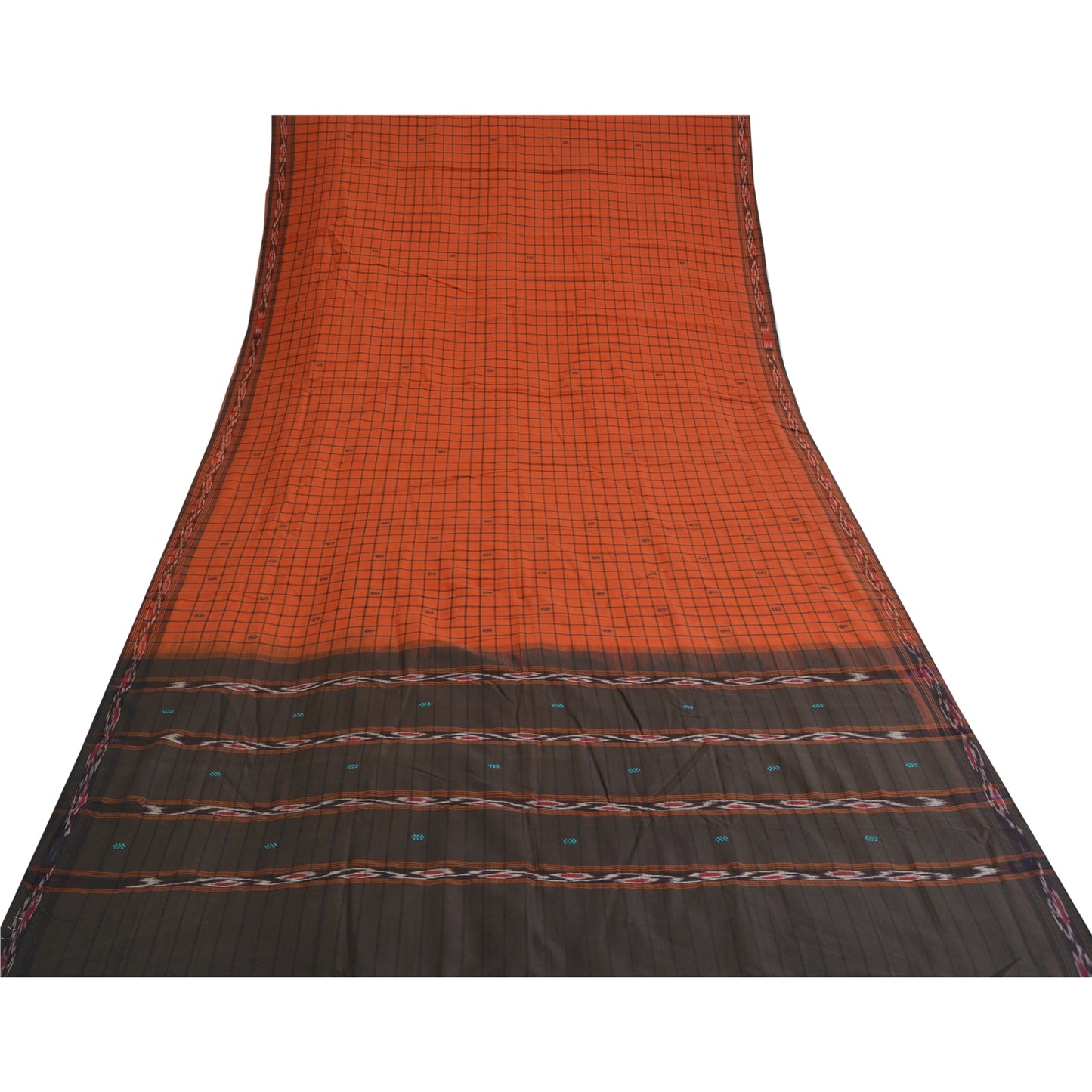 Sanskriti Vintage Rare Saree Ikat Handwoven Blend Cotton Orange Sari 5yd Sustainable Fabric