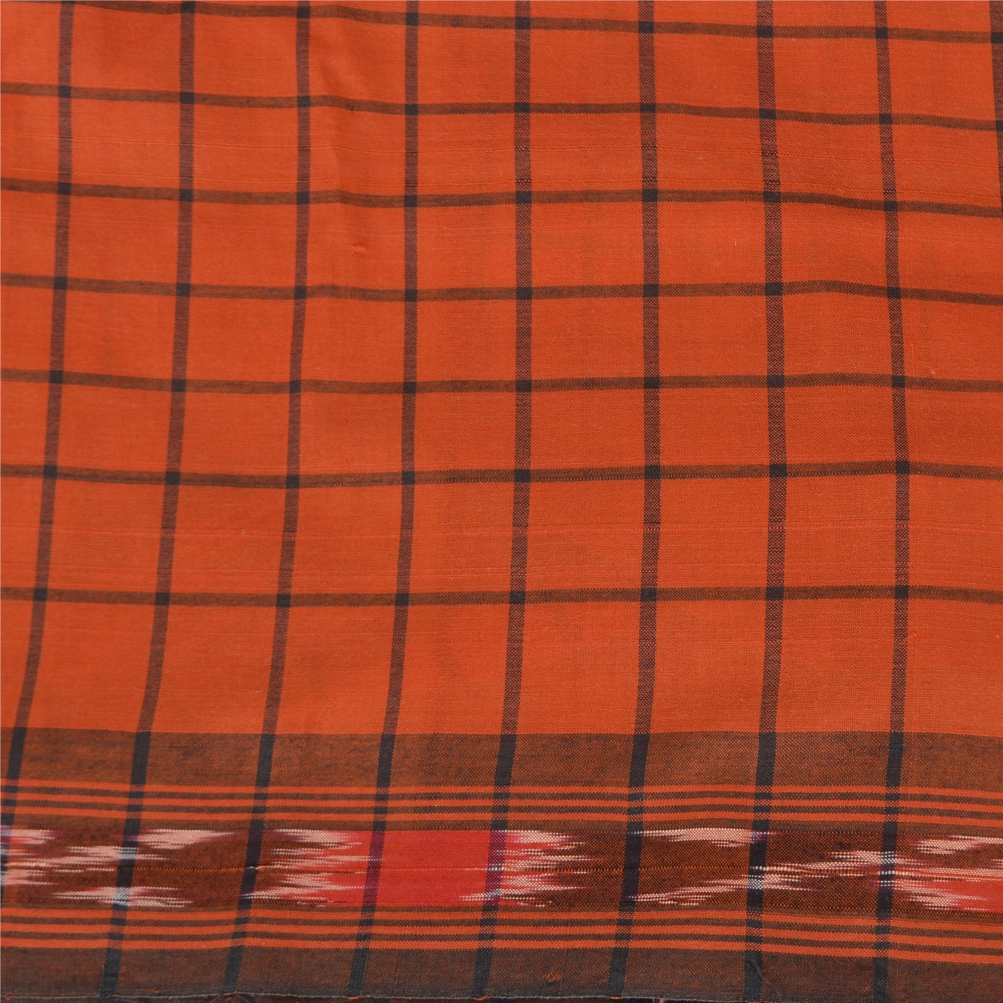 Sanskriti Vintage Rare Saree Ikat Handwoven Blend Cotton Orange Sari 5yd Sustainable Fabric