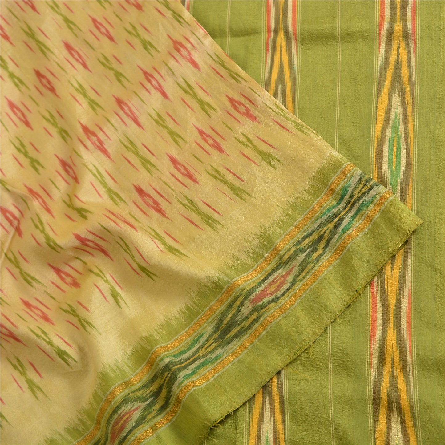 Sanskriti Vintage Cream Pochampally Sarees Pure Silk Ikat Woven Work Ikat Sari