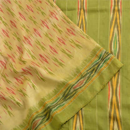 Sanskriti Vintage Cream Pochampally Sarees Pure Silk Ikat Woven Work Ikat Sari