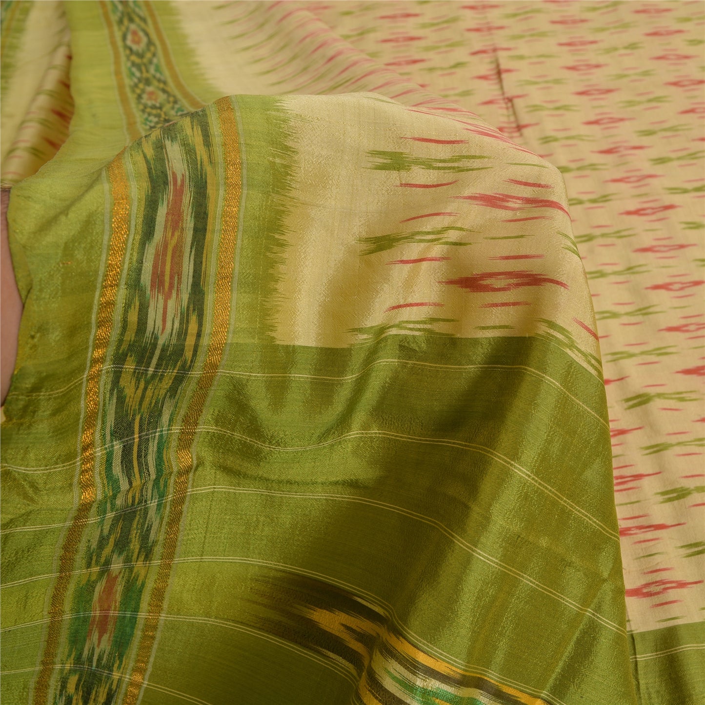 Sanskriti Vintage Cream Pochampally Sarees Pure Silk Ikat Woven Work Ikat Sari