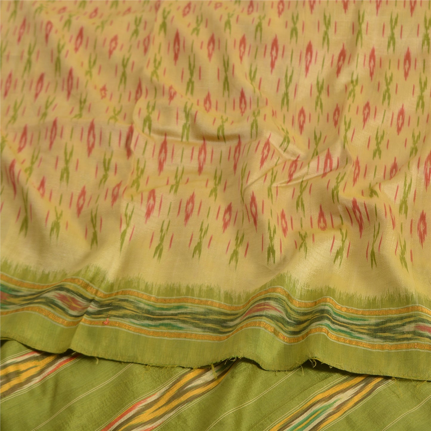 Sanskriti Vintage Cream Pochampally Sarees Pure Silk Ikat Woven Work Ikat Sari