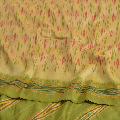 Sanskriti Vintage Cream Pochampally Sarees Pure Silk Ikat Woven Work Ikat Sari