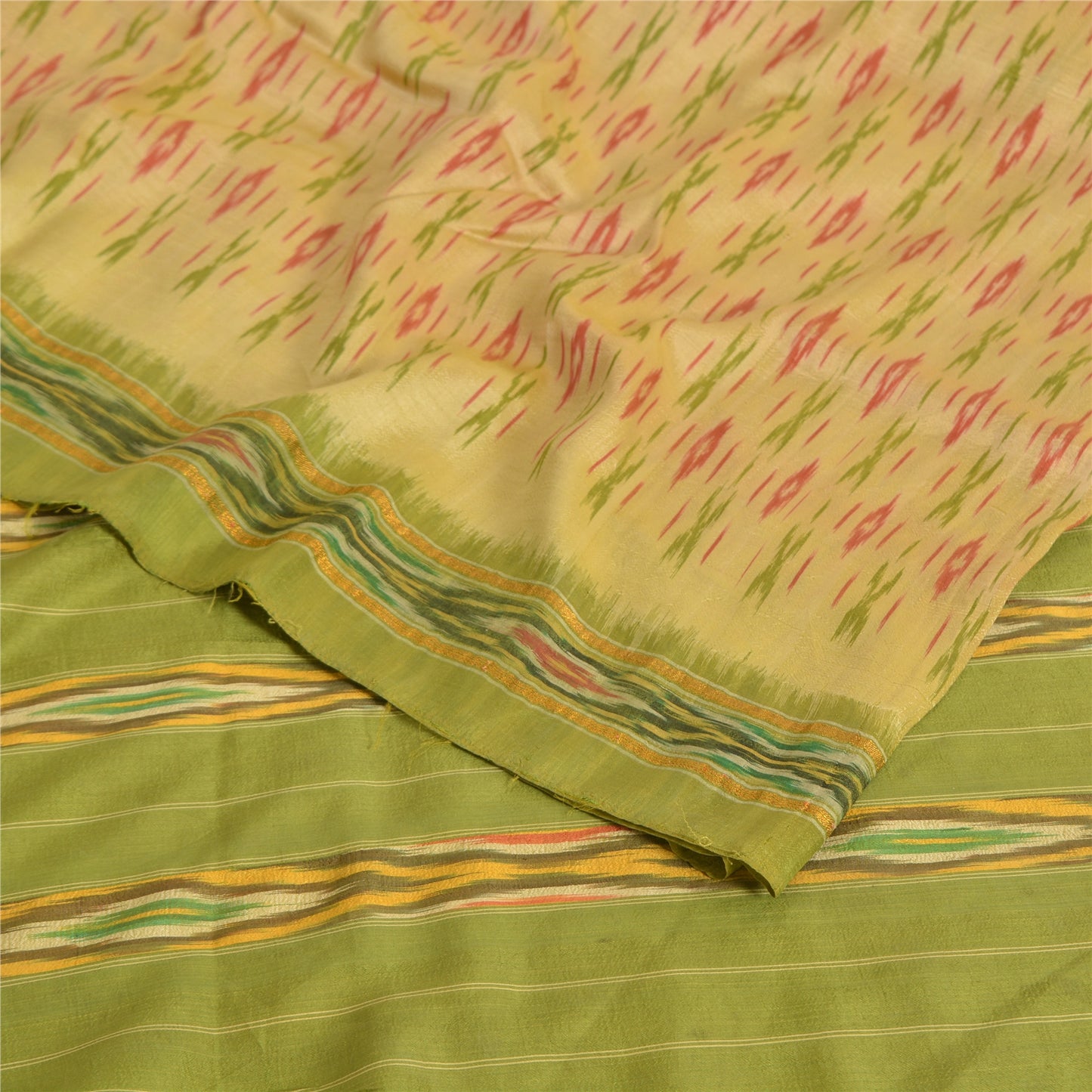 Sanskriti Vintage Cream Pochampally Sarees Pure Silk Ikat Woven Work Ikat Sari