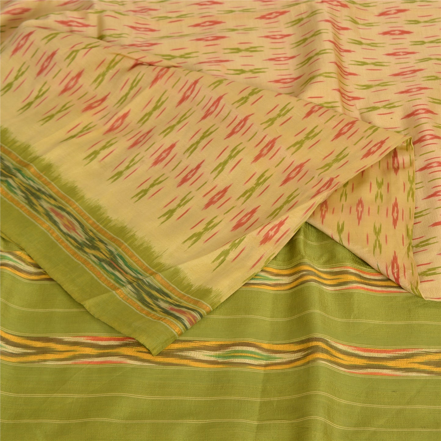 Sanskriti Vintage Cream Pochampally Sarees Pure Silk Ikat Woven Work Ikat Sari