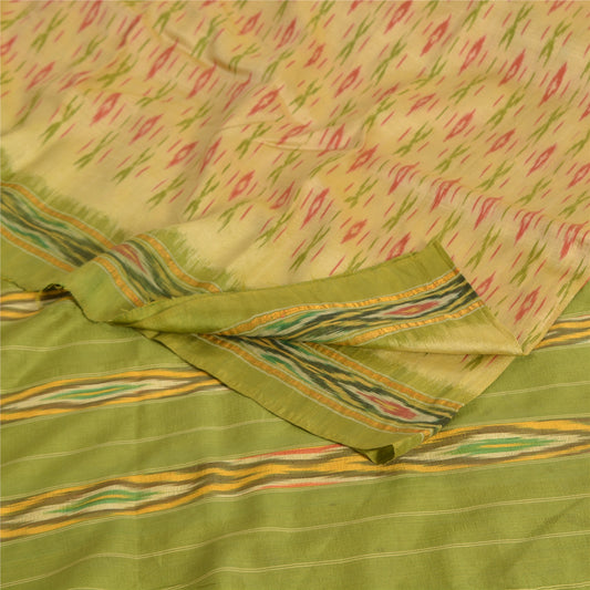 Sanskriti Vintage Cream Pochampally Sarees Pure Silk Ikat Woven Work Ikat Sari