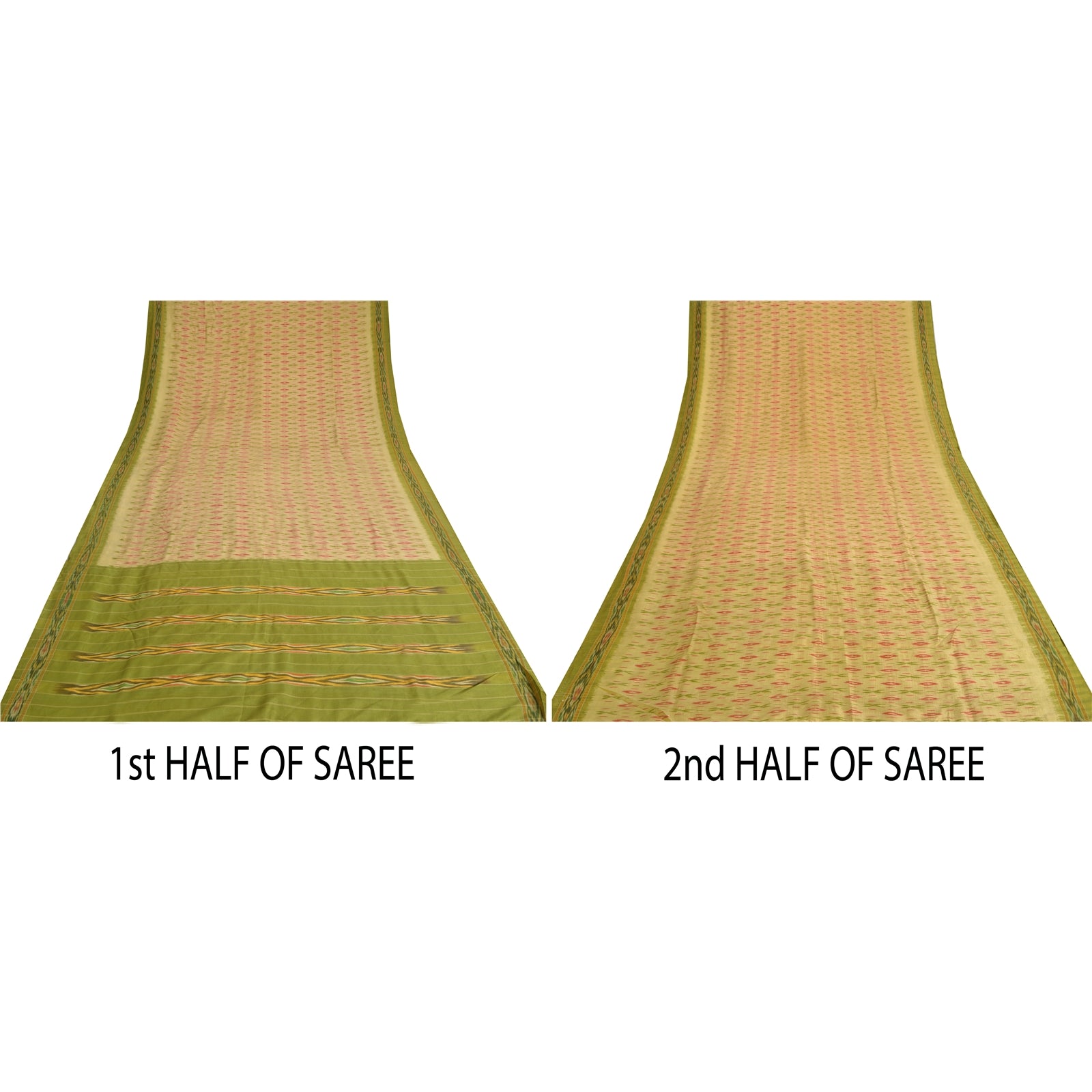 Sanskriti Vintage Cream Pochampally Sarees Pure Silk Ikat Woven Work Ikat Sari