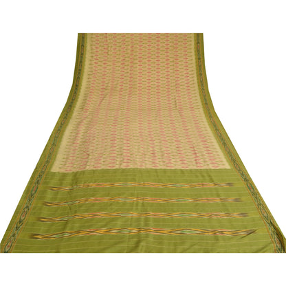 Sanskriti Vintage Cream Pochampally Sarees Pure Silk Ikat Woven Work Ikat Sari
