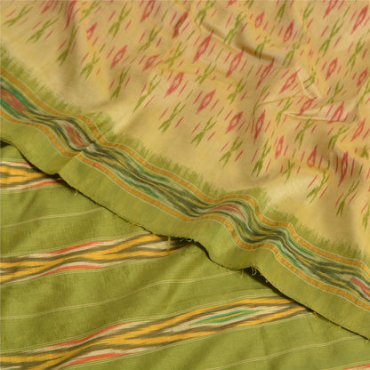 Sanskriti Vintage Cream Pochampally Sarees Pure Silk Ikat Woven Work Ikat Sari