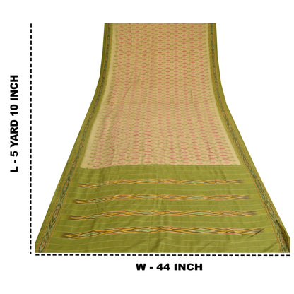 Sanskriti Vintage Cream Pochampally Sarees Pure Silk Ikat Woven Work Ikat Sari