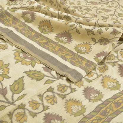 Sanskriti Vintage Sarees Cream Ikat Handwoven Pure Cotton Sambhalpuri 5+yd Sari