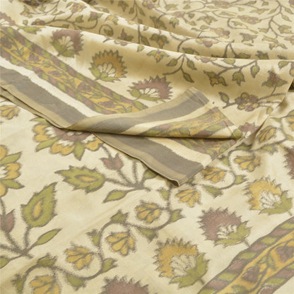 Sanskriti Vintage Sarees Cream Ikat Handwoven Pure Cotton Sambhalpuri 5+yd Sari