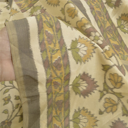 Sanskriti Vintage Sarees Cream Ikat Handwoven Pure Cotton Sambhalpuri 5+yd Sari