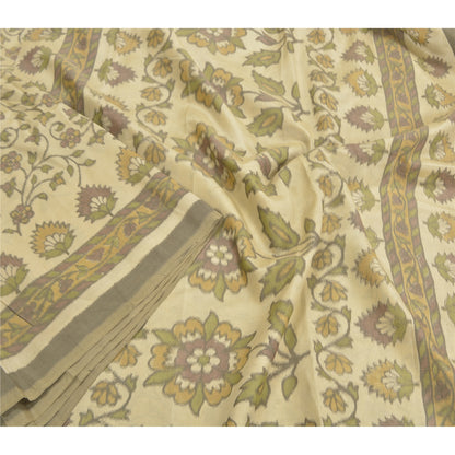 Sanskriti Vintage Sarees Cream Ikat Handwoven Pure Cotton Sambhalpuri 5+yd Sari
