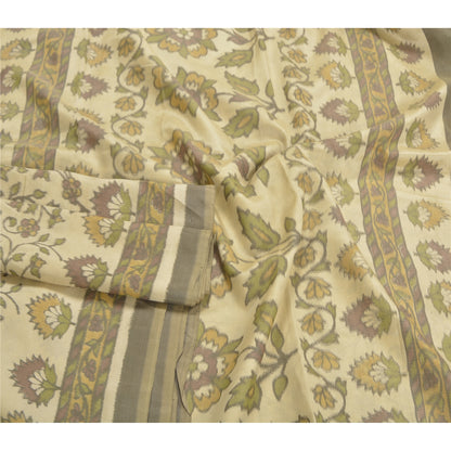 Sanskriti Vintage Sarees Cream Ikat Handwoven Pure Cotton Sambhalpuri 5+yd Sari