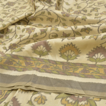 Sanskriti Vintage Sarees Cream Ikat Handwoven Pure Cotton Sambhalpuri 5+yd Sari