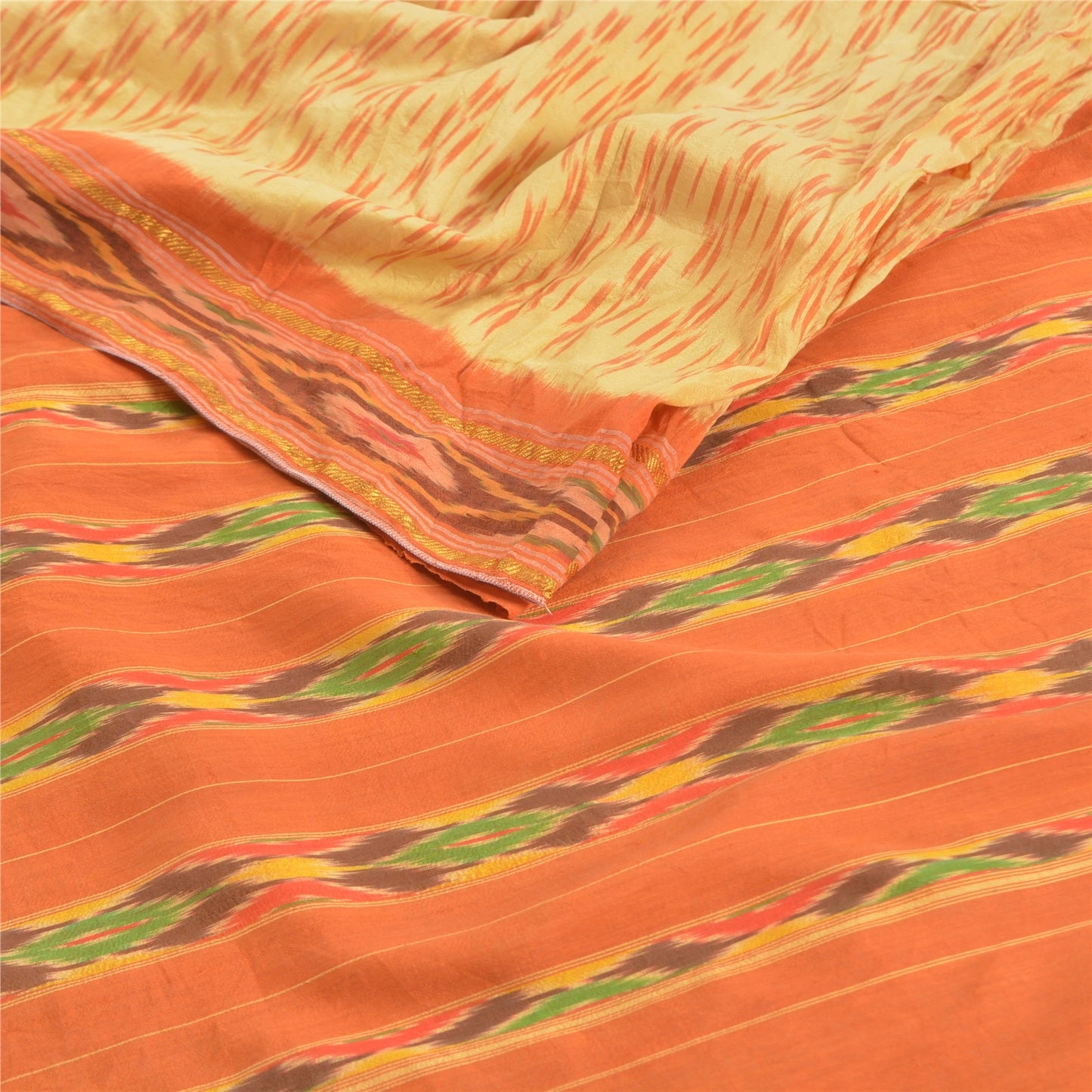 Sanskriti Vintage Ivory HandWoven Ikat Pochampally Sarees Pure Silk HeritageSari