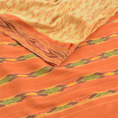 Sanskriti Vintage Ivory HandWoven Ikat Pochampally Sarees Pure Silk HeritageSari