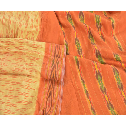 Sanskriti Vintage Ivory HandWoven Ikat Pochampally Sarees Pure Silk HeritageSari