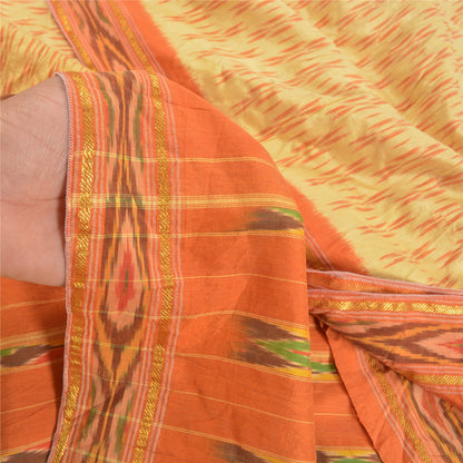 Sanskriti Vintage Ivory HandWoven Ikat Pochampally Sarees Pure Silk HeritageSari