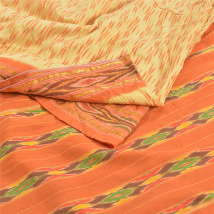 Sanskriti Vintage Ivory HandWoven Ikat Pochampally Sarees Pure Silk HeritageSari