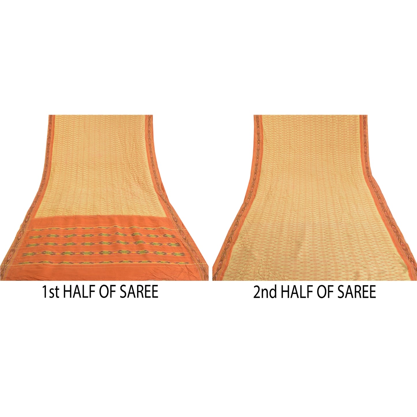 Sanskriti Vintage Ivory HandWoven Ikat Pochampally Sarees Pure Silk HeritageSari