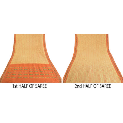 Sanskriti Vintage Ivory HandWoven Ikat Pochampally Sarees Pure Silk HeritageSari