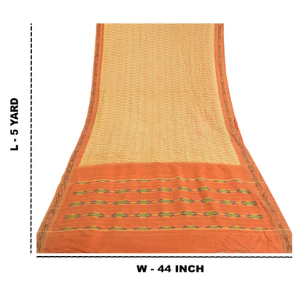 Sanskriti Vintage Ivory HandWoven Ikat Pochampally Sarees Pure Silk HeritageSari