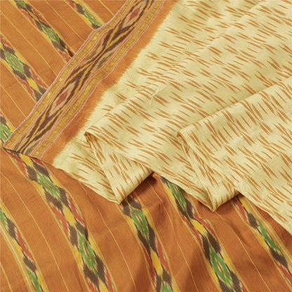 Sanskriti Vintage Ivory HandWoven Ikat Pochampally Sarees Pure Silk HeritageSari