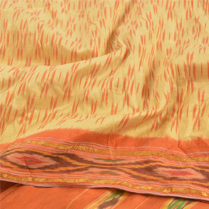 Sanskriti Vintage Ivory HandWoven Ikat Pochampally Sarees Pure Silk HeritageSari