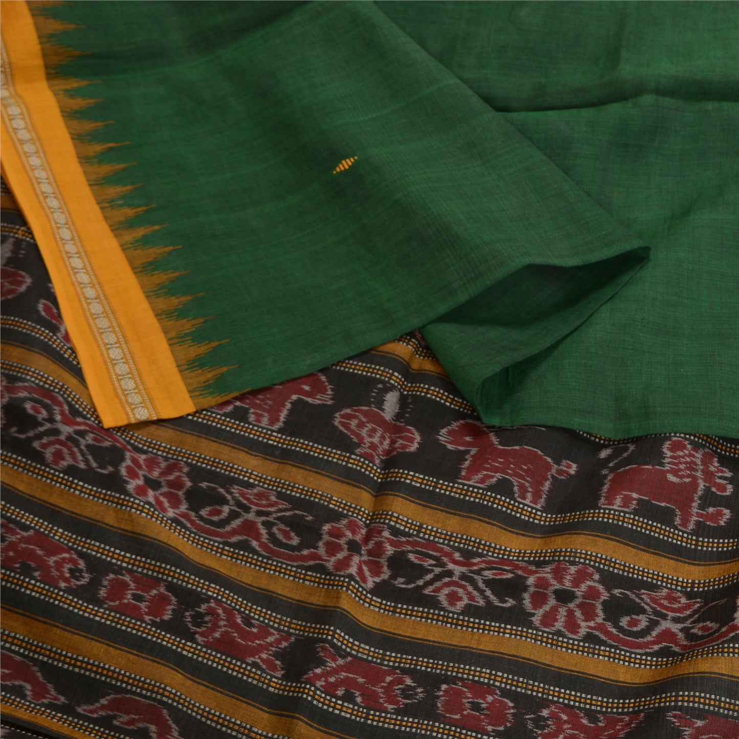 Sanskriti Vintage Saree Rare Odisha Animal HandWoven Ikat Pure CottonSari Fabric