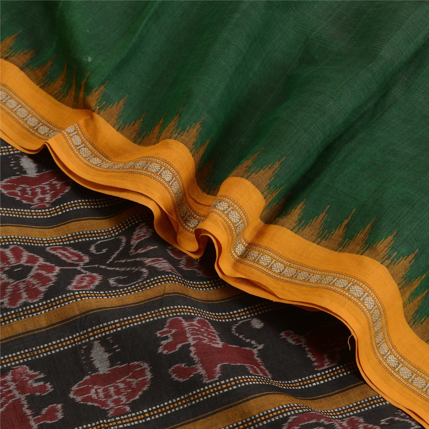 Sanskriti Vintage Saree Rare Odisha Animal HandWoven Ikat Pure CottonSari Fabric