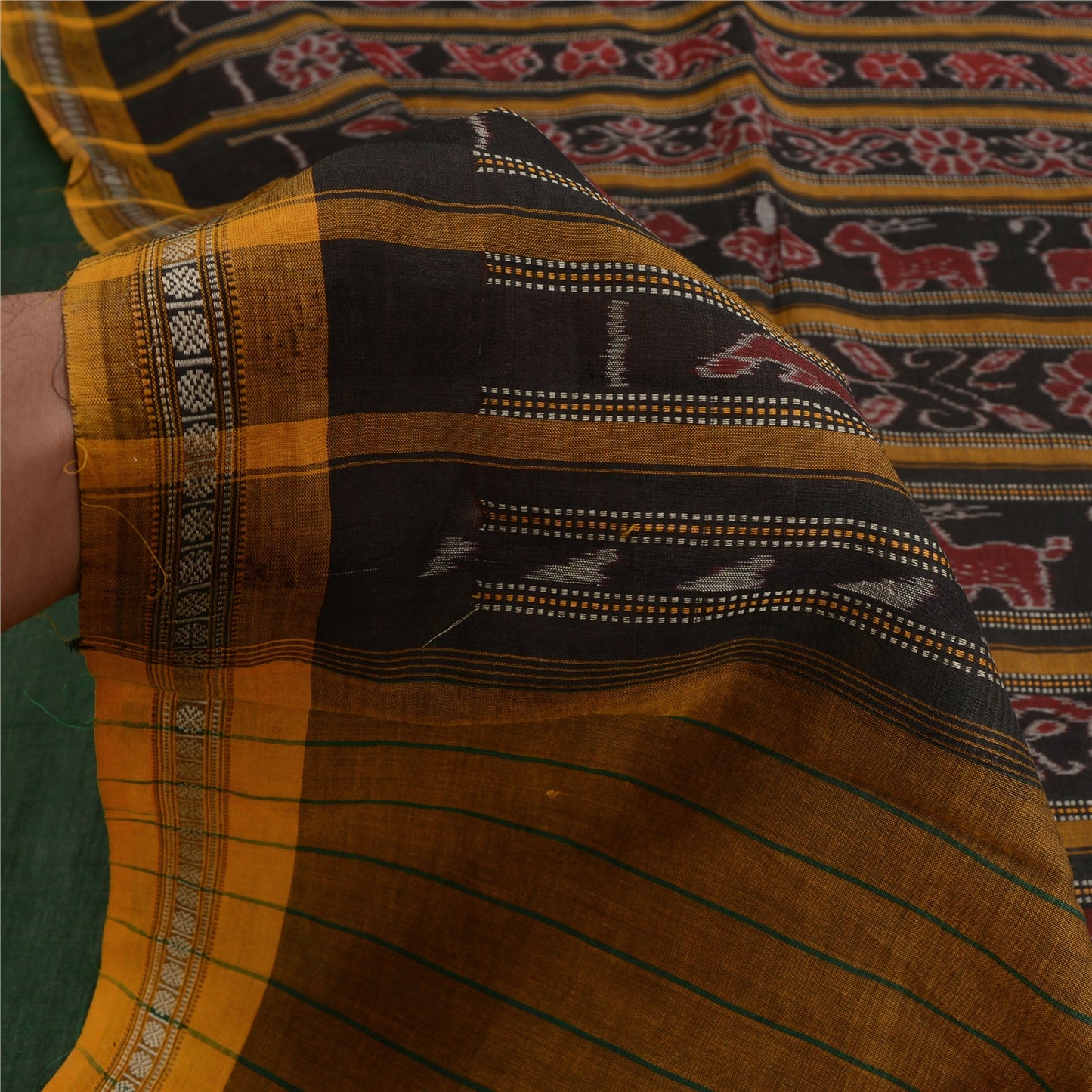 Sanskriti Vintage Saree Rare Odisha Animal HandWoven Ikat Pure CottonSari Fabric