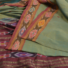Load image into Gallery viewer, Sanskriti Vintage Saree Green/Red Odisha Hand Woven Ikat Pure Cotton Sari Fabric
