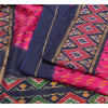Sanskriti Vintage Saree Pink/Blue Pochampally Handmade Ikat PureSilk Sari Fabric