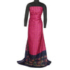 Sanskriti Vintage Saree Pink/Blue Pochampally Handmade Ikat PureSilk Sari Fabric
