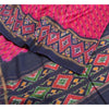 Sanskriti Vintage Saree Pink/Blue Pochampally Handmade Ikat PureSilk Sari Fabric